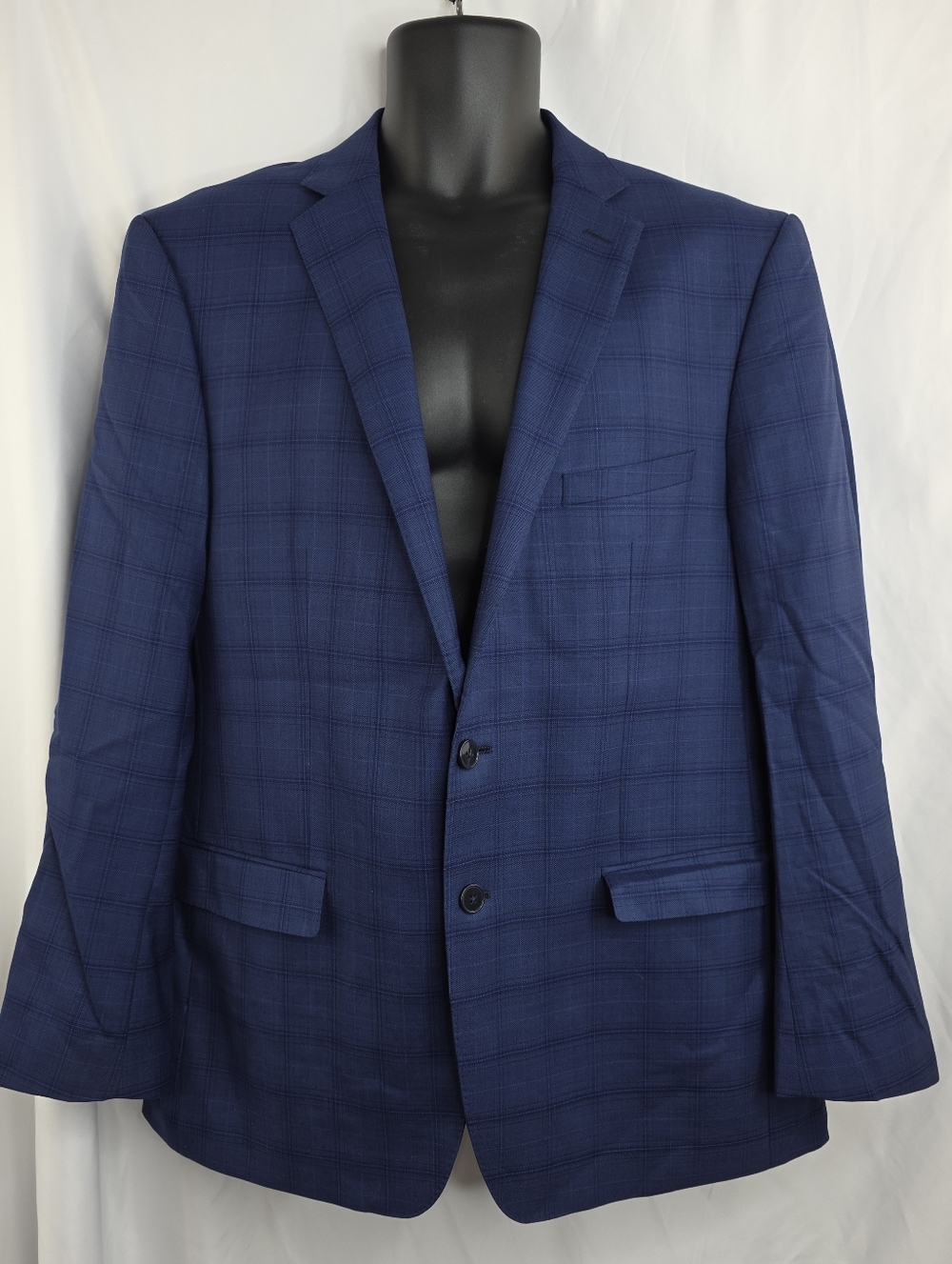 Calvin Klein Men's Blue Plaid Windowpane Suit Jacket Blazer Size 44R CS-3677